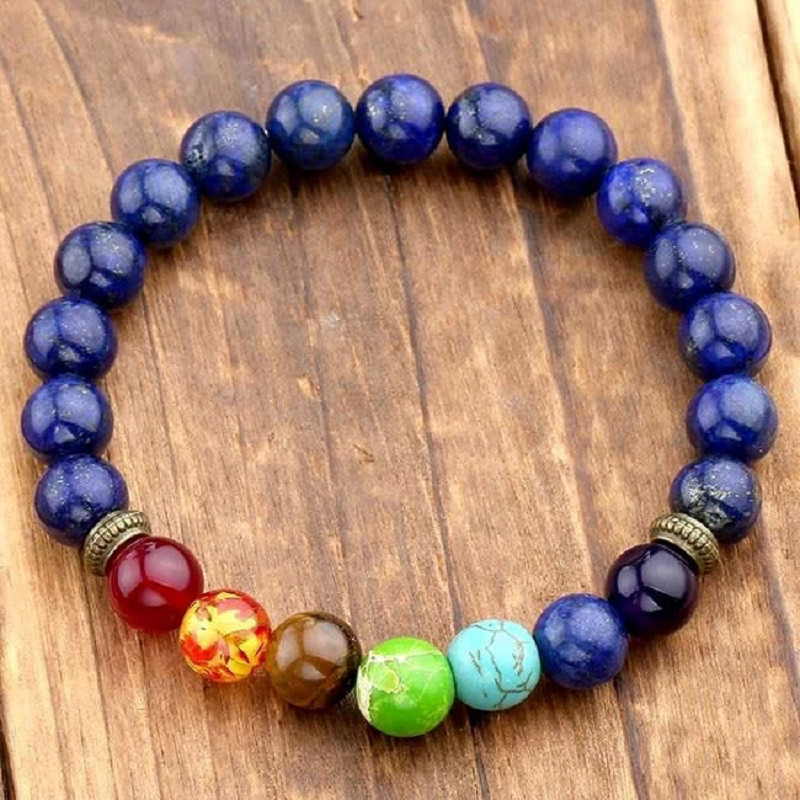 Looduslik Lapis Lazuli kivi 7 tšakraga käevõrud ja käevõrud Jooga Balance Bead Buddha palve Elastne käevõru Pulseira Drop Ship