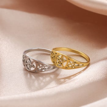 Skyrim Издълбан пръстен с двойна цветна пентаграма от неръждаема стомана за дамски модерен ретро талисман, бижута, подарък