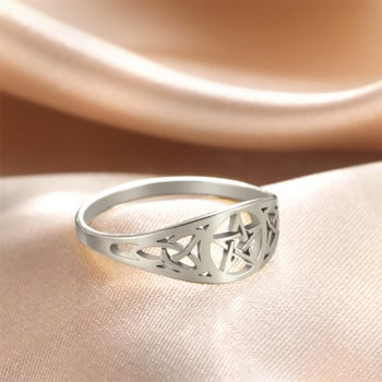 Skyrim Издълбан пръстен с двойна цветна пентаграма от неръждаема стомана за дамски модерен ретро талисман, бижута, подарък