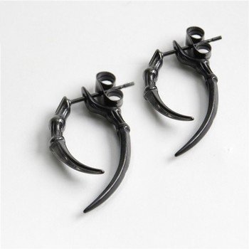 Ретро животински нокти Рог Пиърсинг за уши от неръждаема стомана Черен сребърен цвят Готически обеци за жени Мъже Пънк Готини бижута