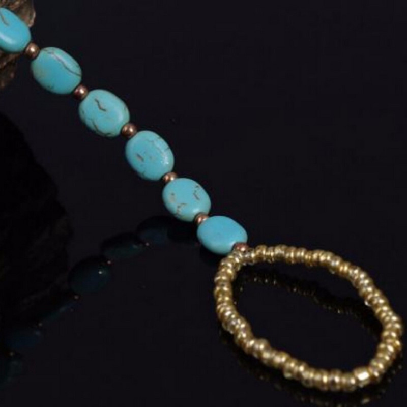 Γυναικεία Καλοκαιρινή Μποέμ Γοητευτική Στρογγυλή Πράσινη Φυσική Πέτρα Κόσμημα Αστραγάλου Πόδι Αστραγάλου Κοσμήματα ξυπόλητα σανδάλια