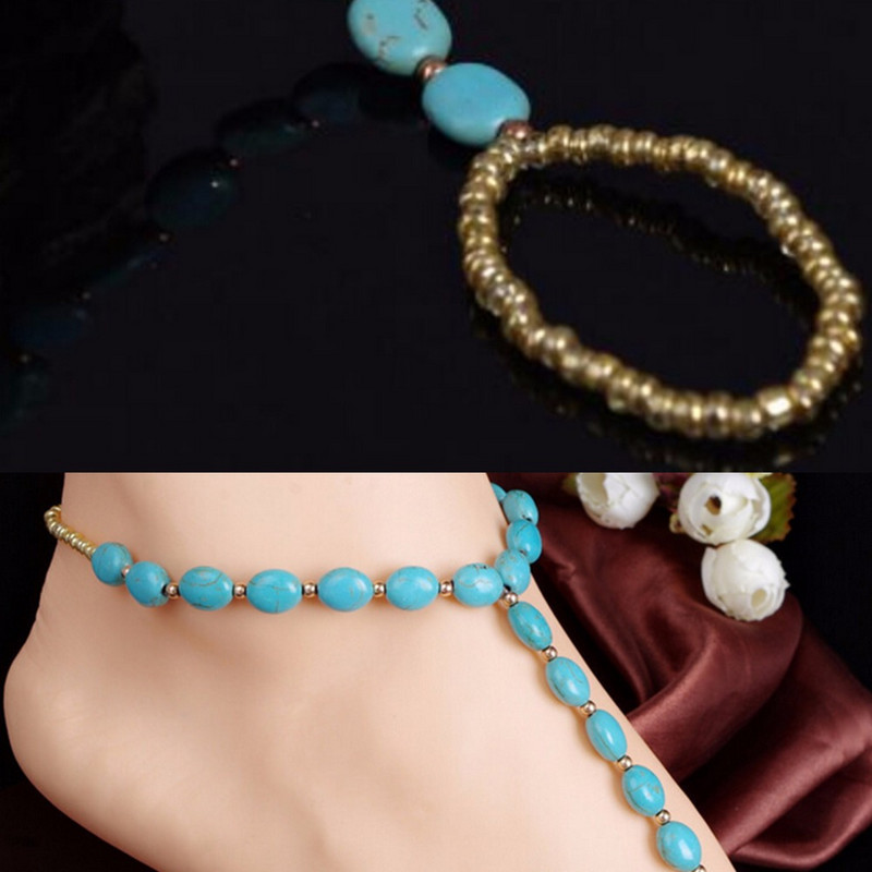 Γυναικεία Καλοκαιρινή Μποέμ Γοητευτική Στρογγυλή Πράσινη Φυσική Πέτρα Κόσμημα Αστραγάλου Πόδι Αστραγάλου Κοσμήματα ξυπόλητα σανδάλια