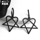 Goth Heartagram Star Dangle Hoop auskarai Moteriški nerūdijančio plieno juodos spalvos roko muzikos grupė HIM gerbėjai Auskarai papuošalai E2613S03