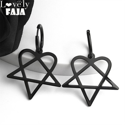 Goth Heartagram Star Dangle Hoop fülbevaló női rozsdamentes acél fekete színű rockzene zenekar HIM rajongók fülbevaló ékszer E2613S03