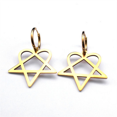 Goth Heartagram Star Dangle Hoop auskarai Moteriški nerūdijančio plieno juodos spalvos roko muzikos grupė HIM gerbėjai Auskarai papuošalai E2613S03