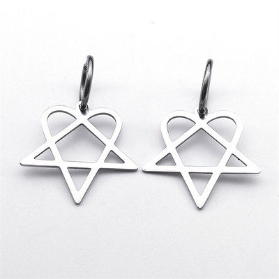 Goth Heartagram Star Dangle Hoop auskarai Moteriški nerūdijančio plieno juodos spalvos roko muzikos grupė HIM gerbėjai Auskarai papuošalai E2613S03