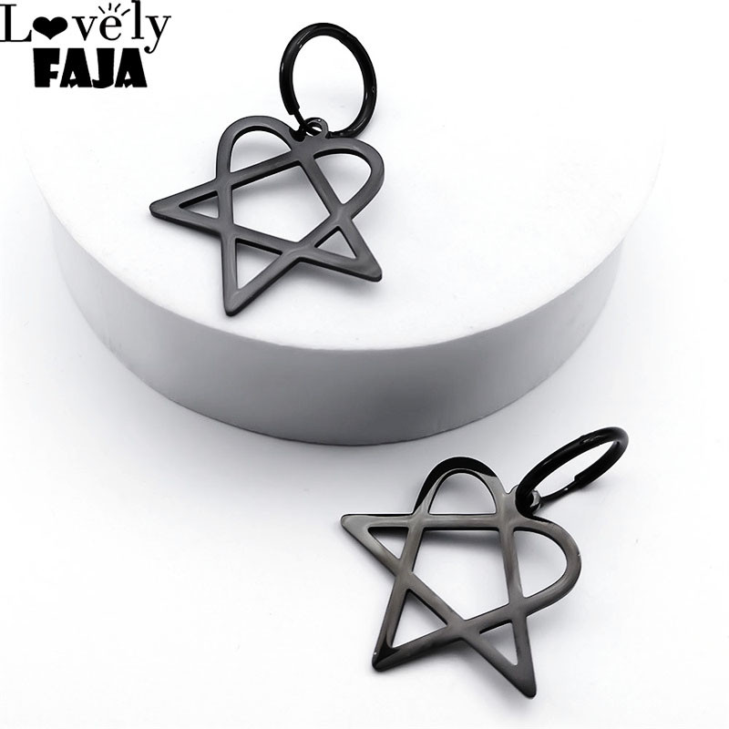 Goth Heartagram Star Dangle Hoop fülbevaló női rozsdamentes acél fekete színű rockzene zenekar HIM rajongók fülbevaló ékszer E2613S03