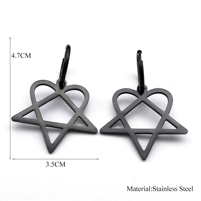 Goth Heartagram Star Dangle Hoop fülbevaló női rozsdamentes acél fekete színű rockzene zenekar HIM rajongók fülbevaló ékszer E2613S03