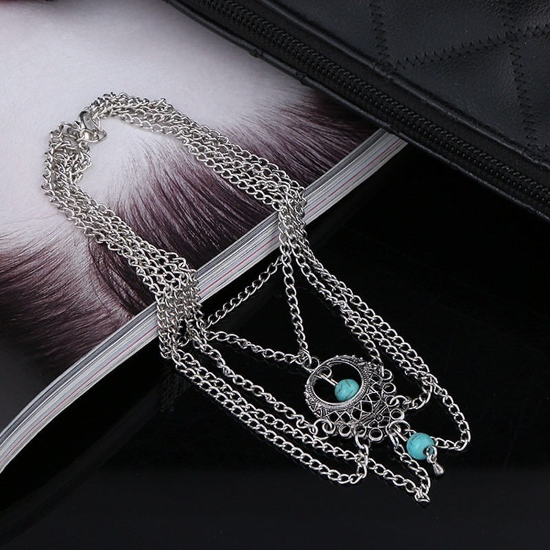 Vezice za gležnjeve na morskoj plaži Vintage izdubljeni tirkizni lančići za gležnjeve u obliku kapi vode Boemski lančići za gležnjeve s resicama Geometrijski