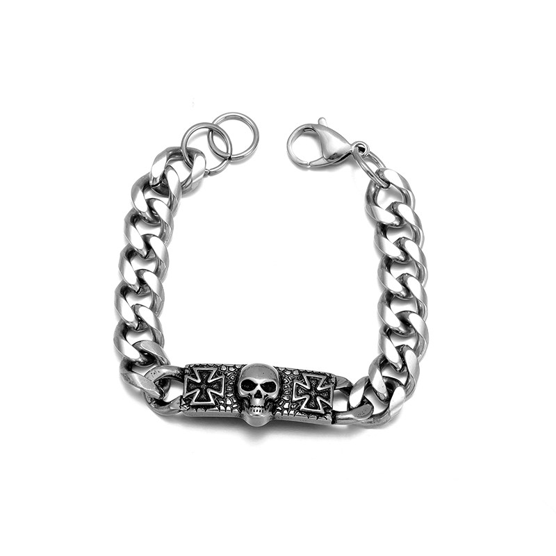 Nerūsējošā tērauda Gothic Cross Skull Ghost Head rokassprādze vīriešiem Retro punk motociklu motociklu roka ballīšu rotaslietas aksesuāri
