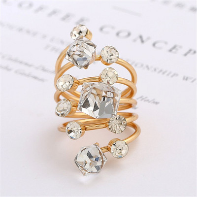 Vintage luxus kristály strassz gyűrű nőknek, szabálytalan divat, színes kőgyűrű, punk bájgyűrű, koreai party ékszer