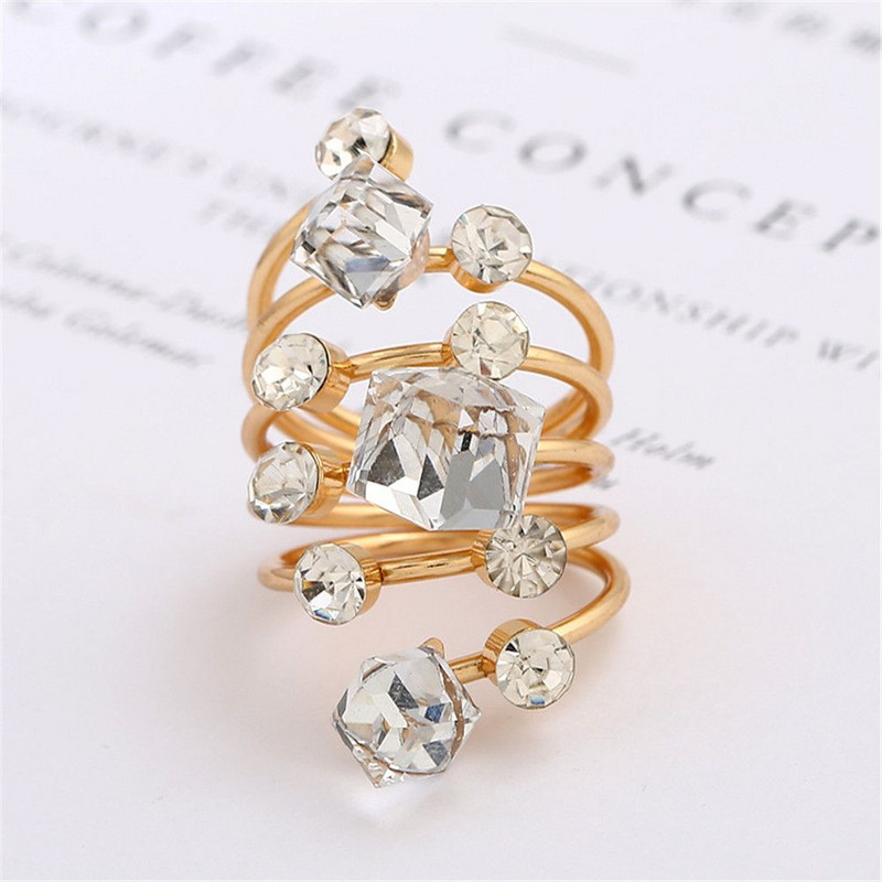 Vintage luxus kristály strassz gyűrű nőknek, szabálytalan divat, színes kőgyűrű, punk bájgyűrű, koreai party ékszer