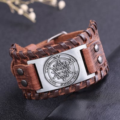 Teamer Vintage Solomon Star of David Βραχιόλια Ανδρικά Hexagram Charm Φαρδύ δερμάτινο βραχιόλι Tantrism Amulet Κοσμήματα Δώρα χονδρικής