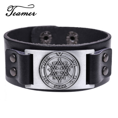 Teamer Vintage Solomon Star of David Βραχιόλια Ανδρικά Hexagram Charm Φαρδύ δερμάτινο βραχιόλι Tantrism Amulet Κοσμήματα Δώρα χονδρικής