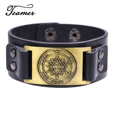 Teamer Vintage Solomon Star of David Βραχιόλια Ανδρικά Hexagram Charm Φαρδύ δερμάτινο βραχιόλι Tantrism Amulet Κοσμήματα Δώρα χονδρικής