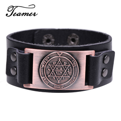 Teamer Vintage Solomon Star of David Βραχιόλια Ανδρικά Hexagram Charm Φαρδύ δερμάτινο βραχιόλι Tantrism Amulet Κοσμήματα Δώρα χονδρικής