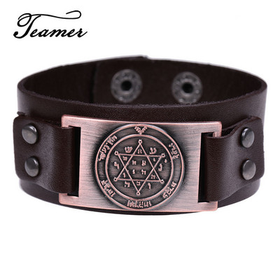 Teamer Vintage Solomon Star of David Βραχιόλια Ανδρικά Hexagram Charm Φαρδύ δερμάτινο βραχιόλι Tantrism Amulet Κοσμήματα Δώρα χονδρικής