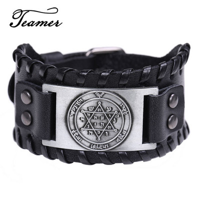 Teamer Vintage Solomon Star of David Βραχιόλια Ανδρικά Hexagram Charm Φαρδύ δερμάτινο βραχιόλι Tantrism Amulet Κοσμήματα Δώρα χονδρικής