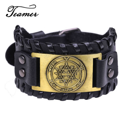 Teamer Vintage Solomon Star of David Βραχιόλια Ανδρικά Hexagram Charm Φαρδύ δερμάτινο βραχιόλι Tantrism Amulet Κοσμήματα Δώρα χονδρικής