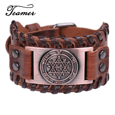 Teamer Vintage Solomon Star of David Βραχιόλια Ανδρικά Hexagram Charm Φαρδύ δερμάτινο βραχιόλι Tantrism Amulet Κοσμήματα Δώρα χονδρικής