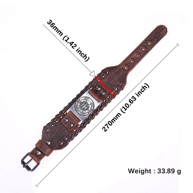 Teamer Vintage Solomon Star of David Βραχιόλια Ανδρικά Hexagram Charm Φαρδύ δερμάτινο βραχιόλι Tantrism Amulet Κοσμήματα Δώρα χονδρικής