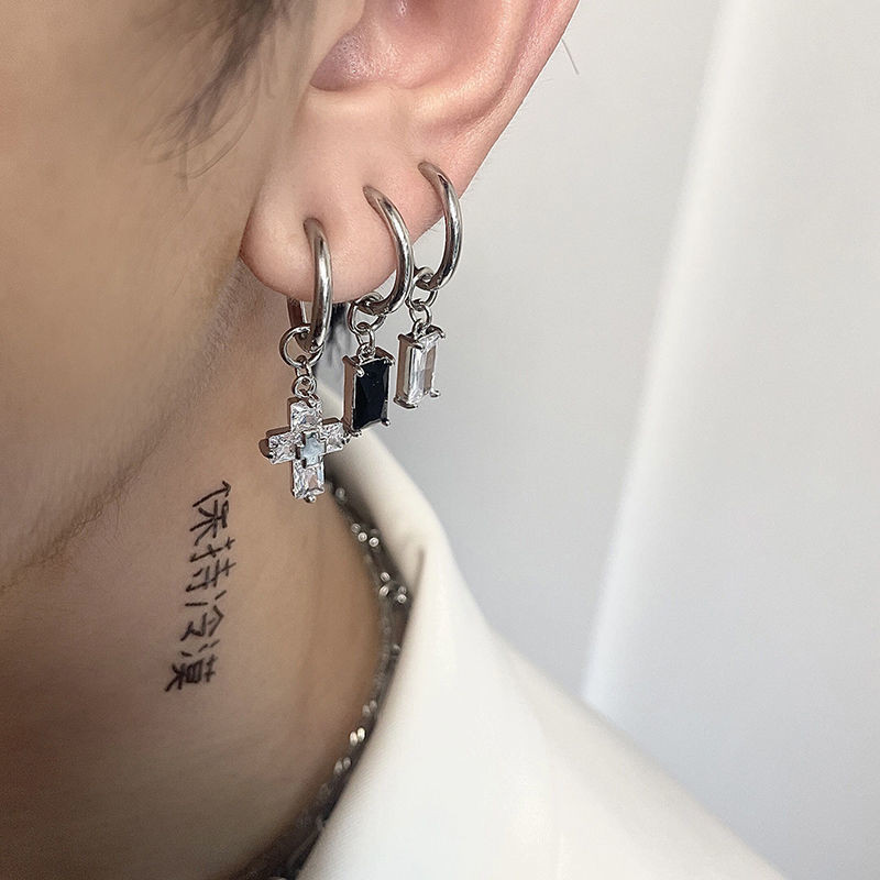 Gooti kuupmeetrist tsirkooniumoksiidist risti rippuvad rippuvad kõrvarõngad naistele meestele roostevabast terasest hiphop punk lahedad kõrvarõngad, ehted, kingitus