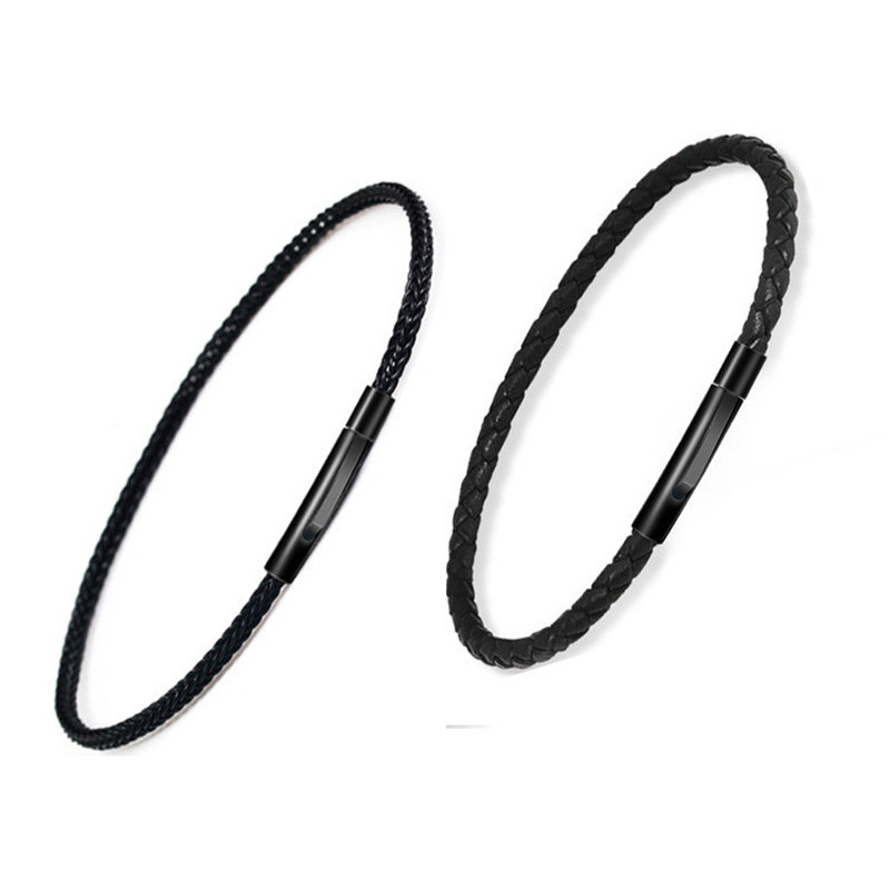 2mm 3mm musta mähisega nahast punutud käevõru terastraadist käevõru Meeste käevõrud ketilüli Meeste võlukäevõru 16cm 18cm 20cm