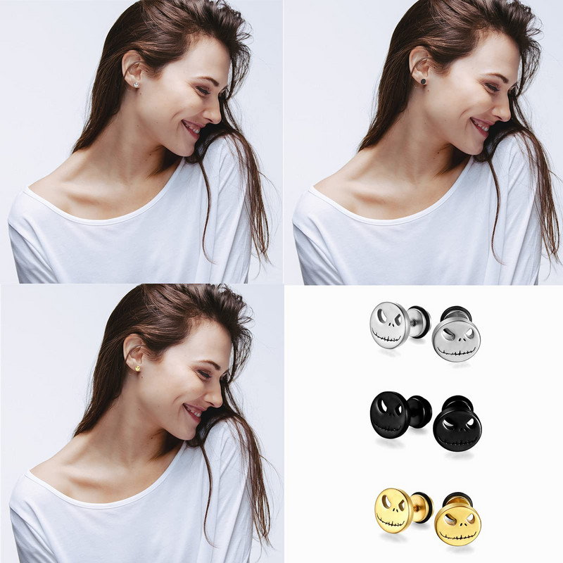 Moodsad titaanist ümmargused koogist kõrvarõngad meestele naistele naeratus halloweeni kõrvitsa peaga kõrvarõngad roostevabast terasest ehted kurja silm