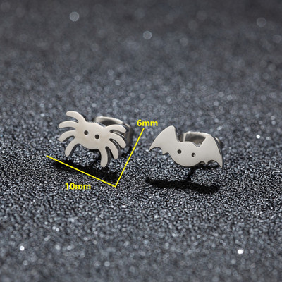 Crtani pauk i mreža Naušnice s klinovima od nehrđajućeg čelika za žene Punk crne životinjske šišmiš Piercing naušnice Pokloni za zabavu za Noć vještica