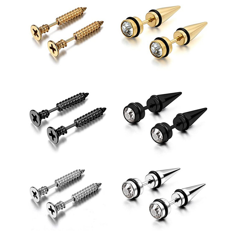 1 paar meeste roostevabast terasest võltsitud illusioonitunneliga pettur augustamine ehted, kõrvarõngad, komplekt punk ehted