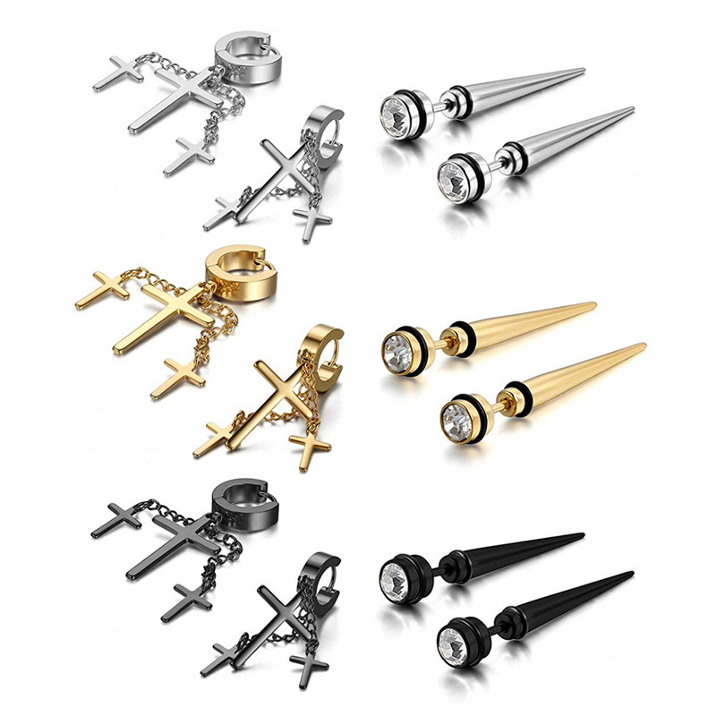 1 paar meeste roostevabast terasest võltsitud illusioonitunneliga pettur augustamine ehted, kõrvarõngad, komplekt punk ehted