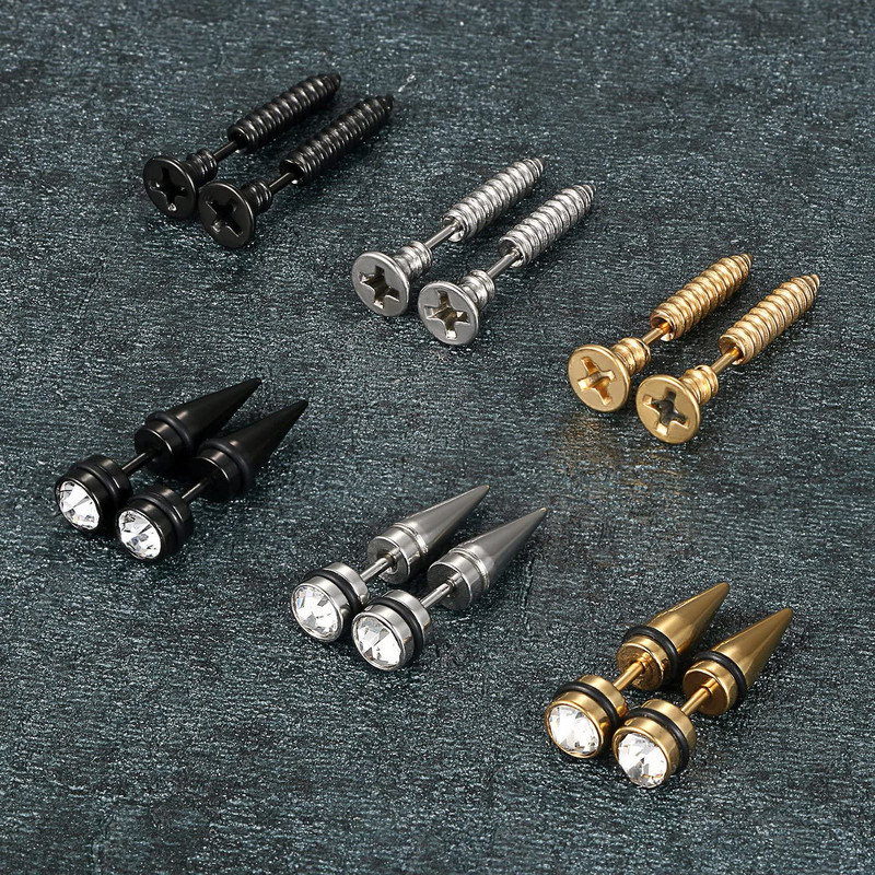 1 paar meeste roostevabast terasest võltsitud illusioonitunneliga pettur augustamine ehted, kõrvarõngad, komplekt punk ehted