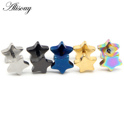 Alisouy 2gab Jaunas Unisex nerūsējošā tērauda stienis Ear Stud Classic piecstaru zvaigžņu auskari ar skrūvējamu atpakaļ ausu caurduršanu ķermeņa rotaslietas