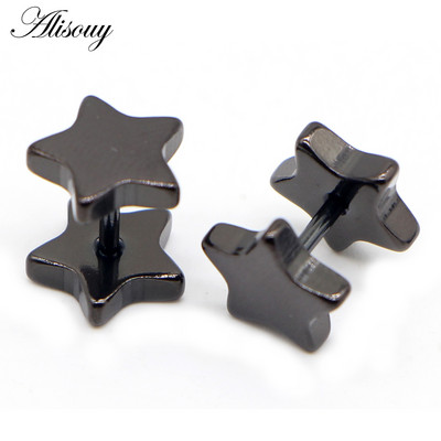Alisouy 2 τμχ Νέο Unisex Ανοξείδωτο ατσάλι με μπάρα στο αυτί, Κλασικά σκουλαρίκια πεντάκτυνων αστεριών Βιδωτή πλάτη Κοσμήματα για διάτρηση στο αυτί