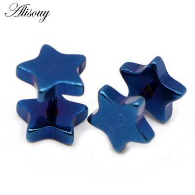 Alisouy 2 τμχ Νέο Unisex Ανοξείδωτο ατσάλι με μπάρα στο αυτί, Κλασικά σκουλαρίκια πεντάκτυνων αστεριών Βιδωτή πλάτη Κοσμήματα για διάτρηση στο αυτί