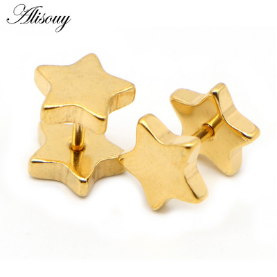 Alisouy 2 τμχ Νέο Unisex Ανοξείδωτο ατσάλι με μπάρα στο αυτί, Κλασικά σκουλαρίκια πεντάκτυνων αστεριών Βιδωτή πλάτη Κοσμήματα για διάτρηση στο αυτί