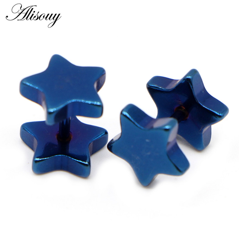 Alisouy 2 τμχ Νέο Unisex Ανοξείδωτο ατσάλι με μπάρα στο αυτί, Κλασικά σκουλαρίκια πεντάκτυνων αστεριών Βιδωτή πλάτη Κοσμήματα για διάτρηση στο αυτί