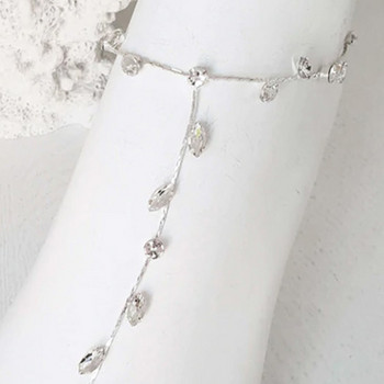 Stonefans Boho Leaf Bridal Crystal Anklet Гривна Toe Ankel Chain for Women Rhinestone Foot Chain Summer Sandal Leg Jewelry