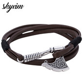 Skyrim Senoviniai papuošalai Slavų Perun Ax Charm Wrap Inkarinė apyrankė Odiniai aksesuarai Juoda/ruda austi apyrankės Vyriški papuošalai Dovana