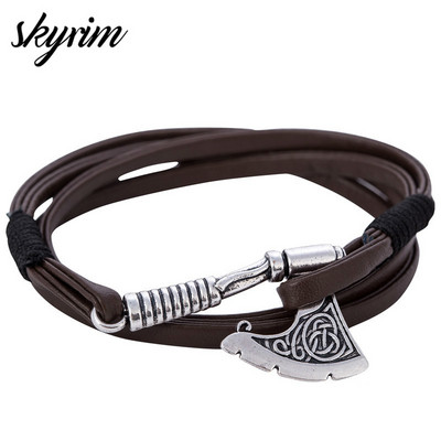 Skyrim Vintage Jewelry Slavic Perun Axe Charm Wrap Anchor Bracelet Кожени аксесоари Черно/кафяво тъкана гривна Мъжки бижута Подарък