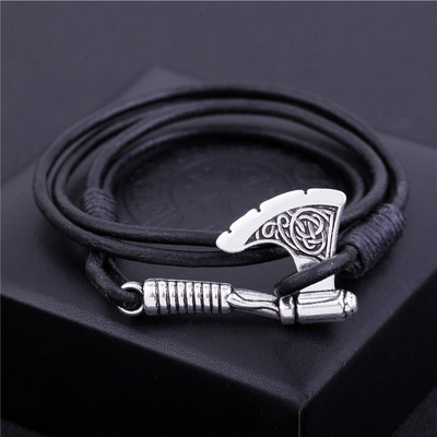 Skyrim Senoviniai papuošalai Slavų Perun Ax Charm Wrap Inkarinė apyrankė Odiniai aksesuarai Juoda/ruda austi apyrankės Vyriški papuošalai Dovana