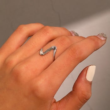 Δαχτυλίδι από ανοξείδωτο ατσάλι Μινιμαλιστική μόδα Γεωμετρική καμπύλη ανοιχτό δαχτυλίδι ελαφρύ πολυτελές δαχτυλίδι υφής για γυναίκες Κοσμήματα Δεξιό δώρο