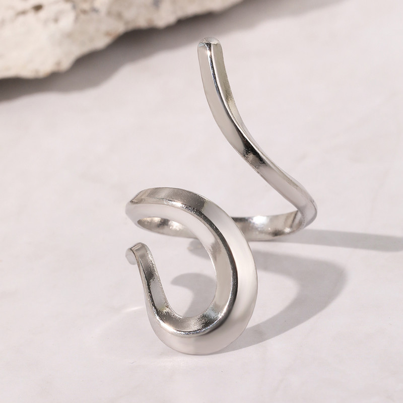 Inele din oțel inoxidabil, modă minimalistă, curbă geometrică, inel deschis, ușoară, textura de lux, inel pentru femei, bijuterii, banchet, cadou fin