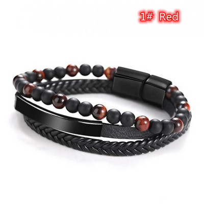 Glamurozna muška modna klasična poslovna ležerna ručno rađena kreativno dizajnirana sjajna metalna višeslojna kožna narukvica