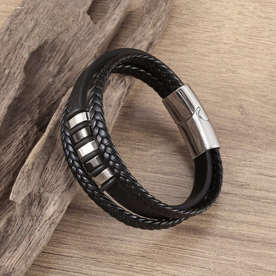 Glamurozna muška modna klasična poslovna ležerna ručno rađena kreativno dizajnirana sjajna metalna višeslojna kožna narukvica