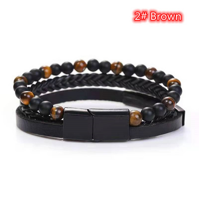 Glamurozna muška modna klasična poslovna ležerna ručno rađena kreativno dizajnirana sjajna metalna višeslojna kožna narukvica