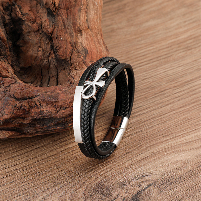 Vintage ANKH Risti nahast käevõrud Meeste religioosne võlu Egiptuse mitmekihiline mähis käevõrud roostevabast terasest rahu, usu ehted