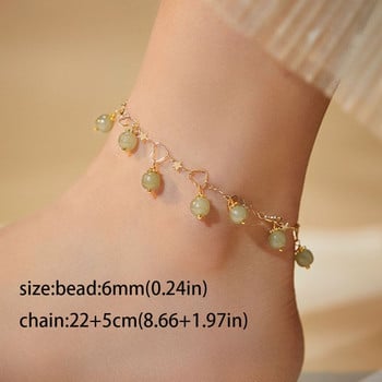 Chinoiserie Jade Anklet Уникална сплав Зелена благословителна камбана Summer