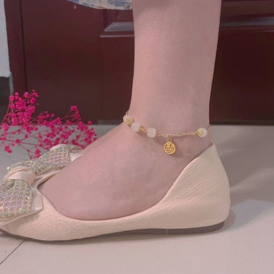 Chinoiserie Jade Anklet Unique Alloy Green Blessing Bell Summer