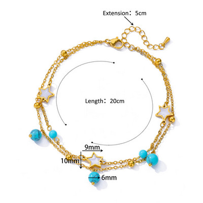 Bohēmijas tirkīza nerūsējošā tērauda potītes sievietei 2023. gada zelta krāsā Zvaigžņu kulonu rokassprādze Vasaras aksesuāri Luksusa rotaslietas